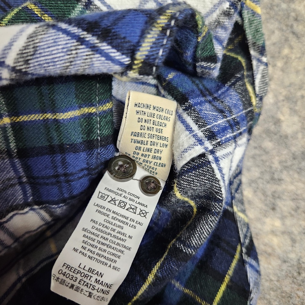 LL Bean Flannel Tunic Shirt Women M Blue Green Scotch Plaid Relaxed Fit Button - Picture 7 of 7